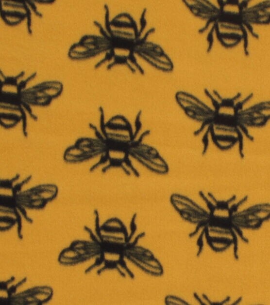 Bees On Mustard Blizzard Fleece Fabric, , hi-res, image 1