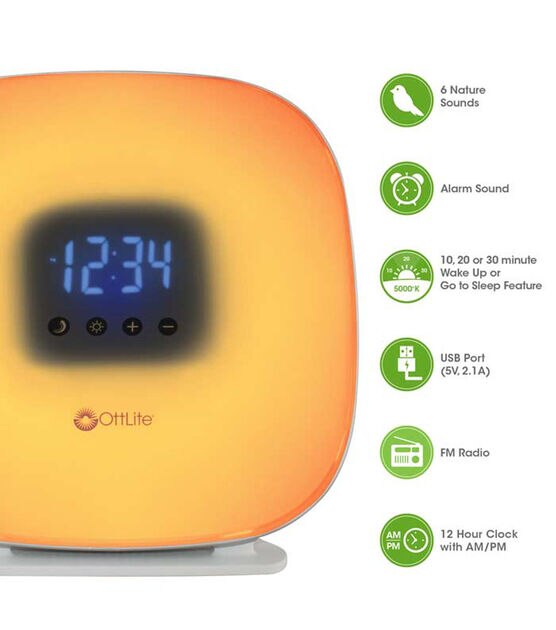 OttLite 8" Color Changing Light & Alarm Clock With USB Port, , hi-res, image 5