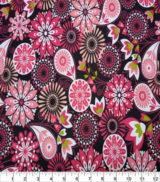 Medallion & Floral on Black Quilt Cotton Fabric by Quilter's Showcase