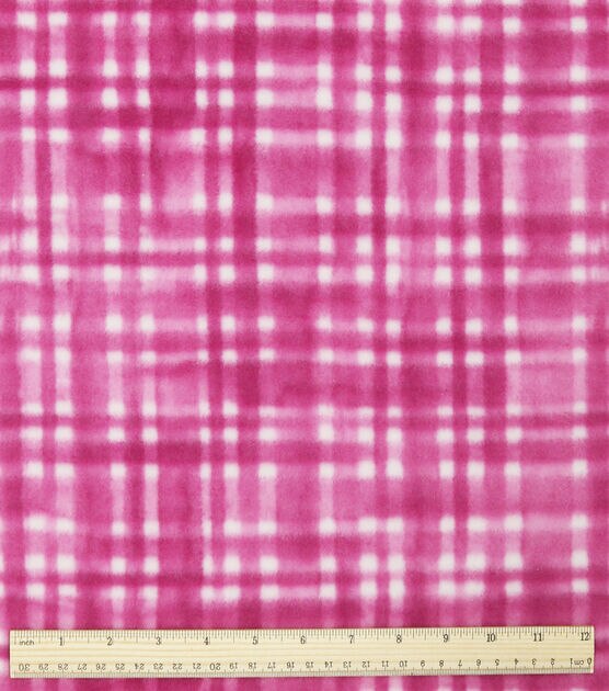 Pink Brush Stroke Plaid Anti Pill Fleece Fabric, , hi-res, image 3