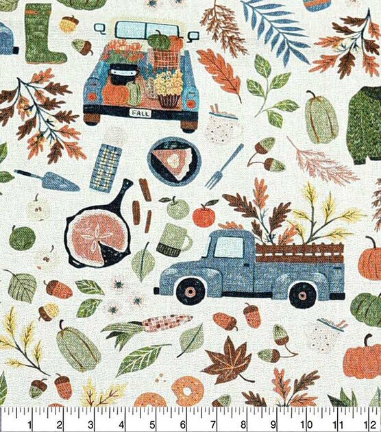 Teal Harvest Trucks Fall Print Fabric, , hi-res, image 2