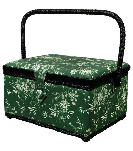SINGER Medium Sewing Basket Green Wildflowers Print