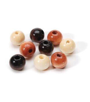 9mm Red & Natural Large Hole Wood Barrel Beads 60pc by hildie & jo
