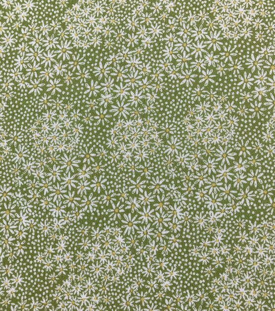Sage Daisy Dots Crinkle Rayon Fabric