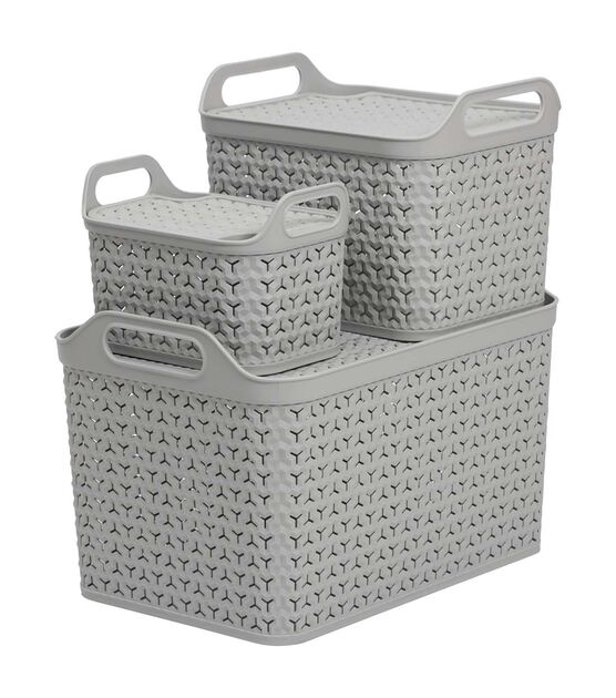 17" x 10" Gray Plastic Storage Basket With Lid by Top Notch, , hi-res, image 3