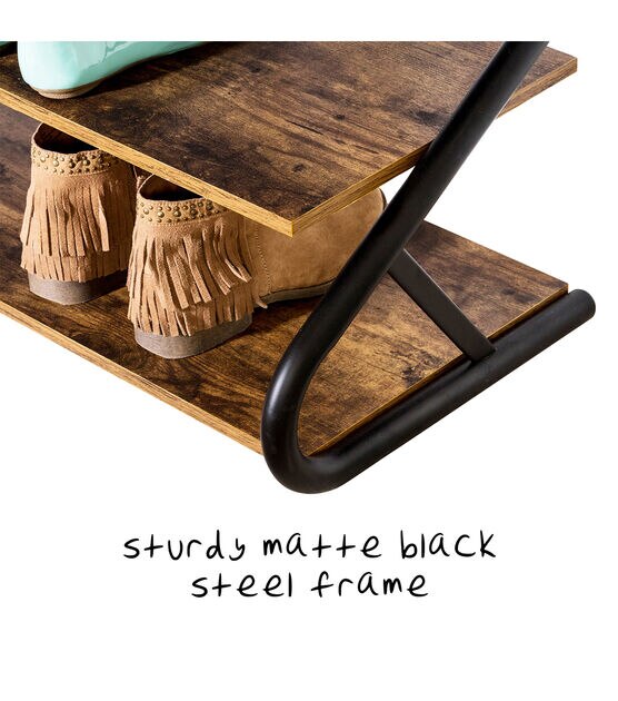 Honey Can Do 26" x 16" Matte Black & Rust Wood 3 Tier Z Frame Shoe Rack, , hi-res, image 3