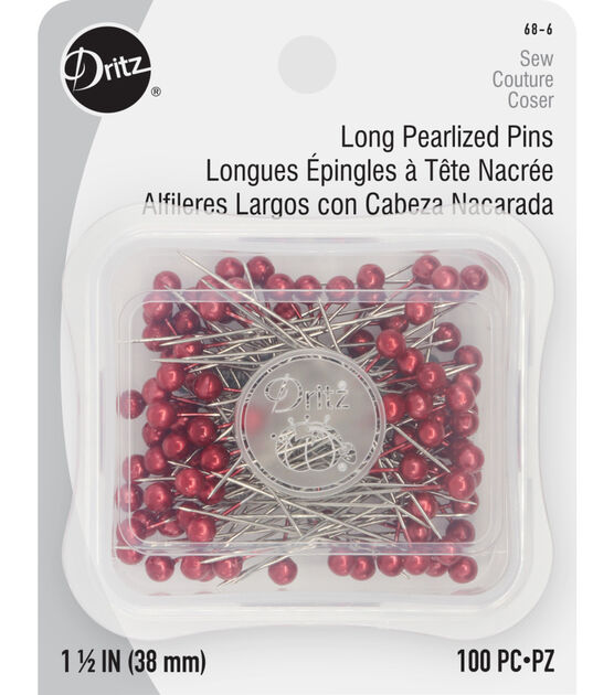 Dritz 1-1/2" Long Pearlized Pins, Red, 100 pc