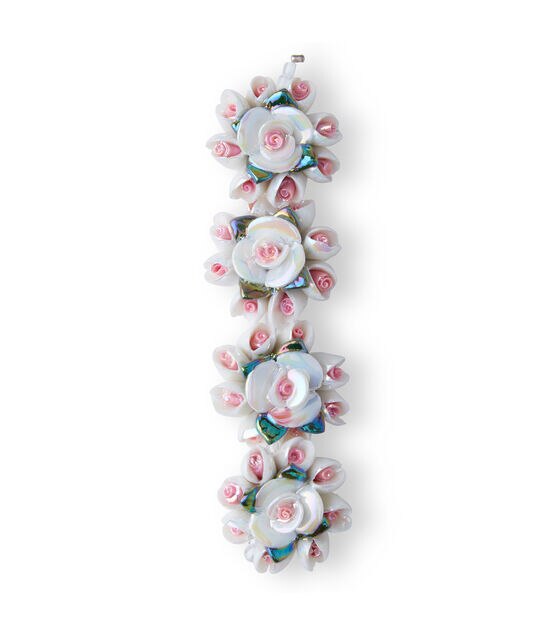 4" White & Pink Ceramic Flower Beads by hildie & jo, , hi-res, image 2