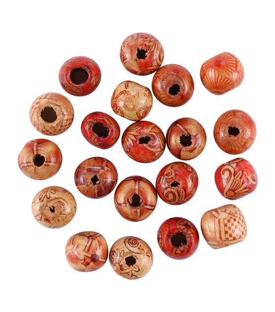 12mm Red & Natural Printed Wood Barrel Beads 60pc by hildie & jo, , hi-res, image 2