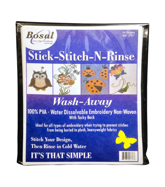 Bosal Stick Stitch N Rinse Wash Away Stabilizer 10 Pkg 8.5''X11''