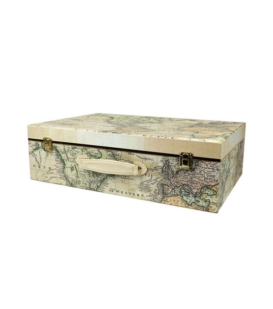 20" Antique Map Suitcase Box With Handle