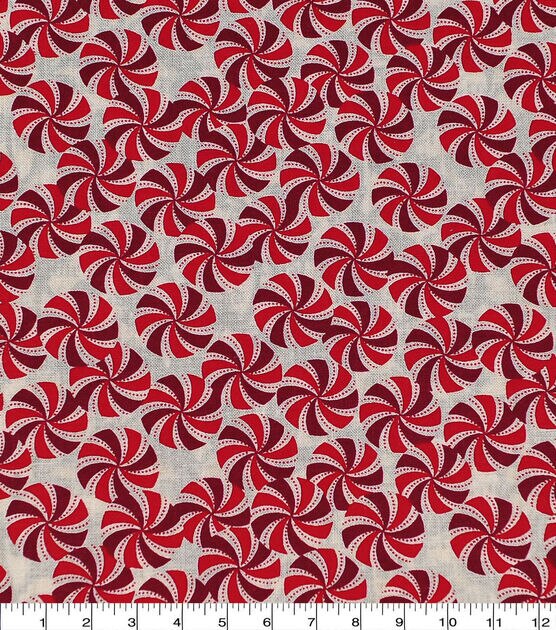 Noel Peppermints on White Christmas Cotton Fabric