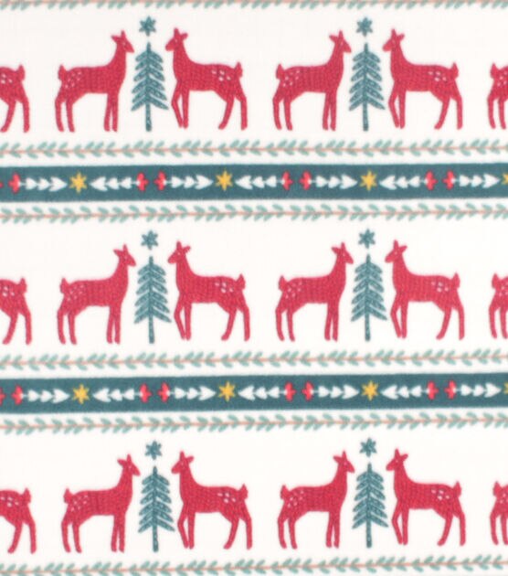 Red Fair Isle Reindeer Anti Pill Fleece Fabric