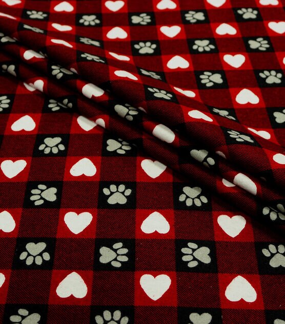 Paws And Hearts Red Buffalo Check Super Snuggle Flannel Fabric, , hi-res, image 2