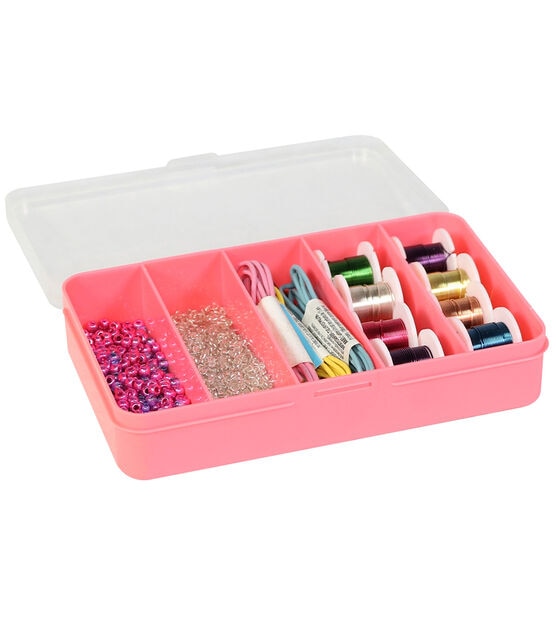 Everything Mary 6" Coral 5 Compartment  Plastic Storage Box With Lid, , hi-res, image 3