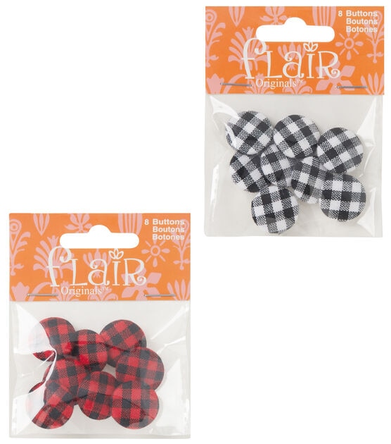 Flair Originals 3/4" Black & Red Checks Shank Buttons 8pc, , hi-res, image 6