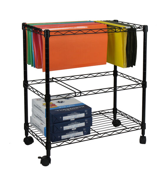 Oceanstar 24" Black Portable 2 Tier Metal Rolling File Cart, , hi-res, image 6