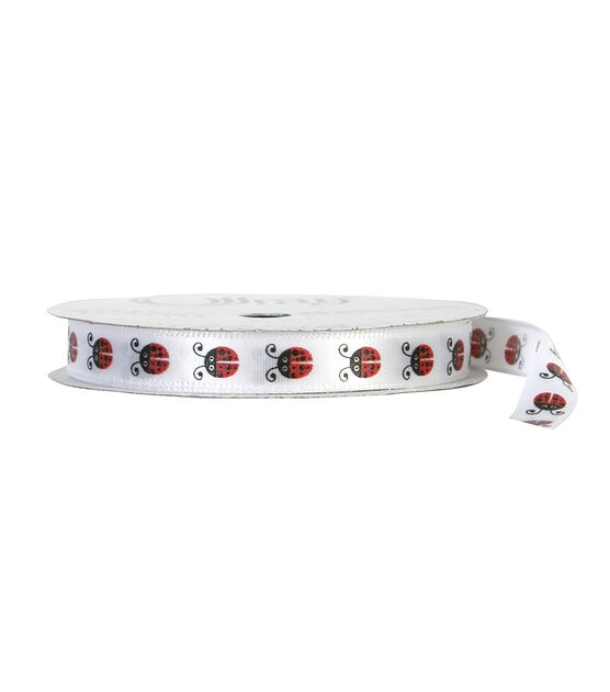 Offray Grosgrain Ribbon 3/8''x9' Mini Ladybugs on White