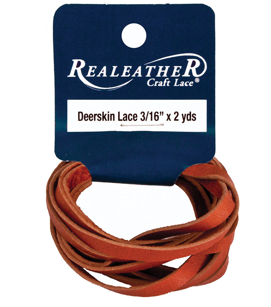 Realeather Deerskin Lace Black 5mm X 2yd, Saddle Tan, swatch