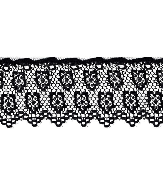 Wrights Lace Trim Black Double Daisies, , hi-res, image 2
