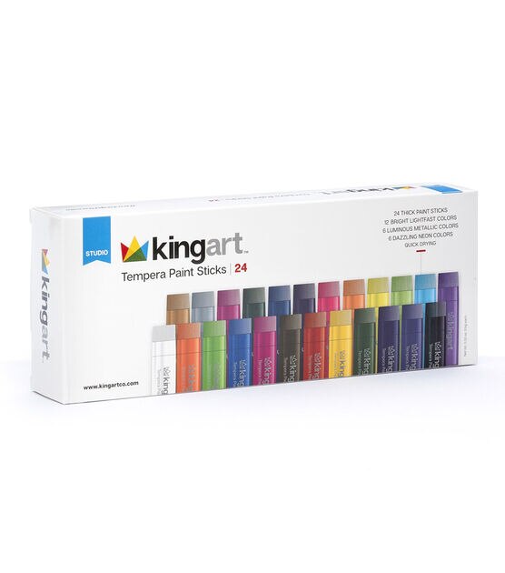 KINGART Tempera Paint Sticks Thin Set of 24 Unique Colors