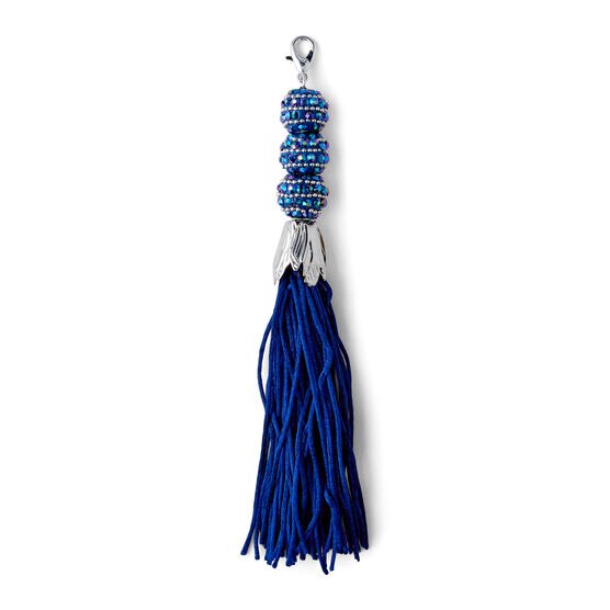 Silver Tassel With Blue Beads by hildie & jo, , hi-res, image 2