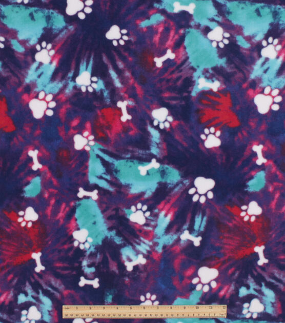 Paws on Purple Tie Dye Anti Pill Fleece Fabric, , hi-res, image 2
