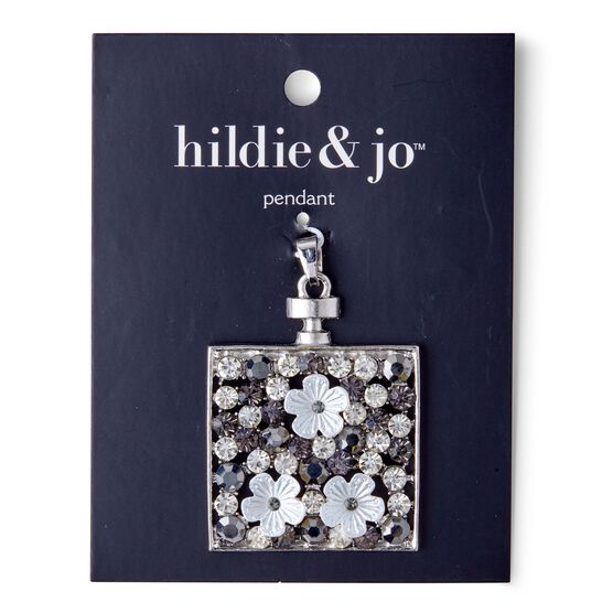 2" Silver & Clear Square Pendant With Flowers by hildie & jo