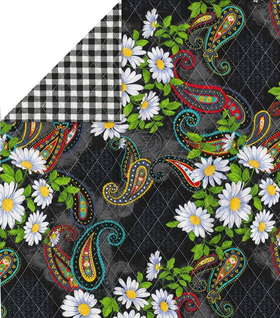 Fabric Traditions Paisley & Daisy on Black Double Faced Quilt Fabric, , hi-res, image 2
