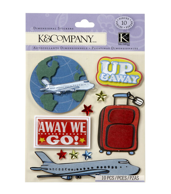 K&Company 10 pk Dimensional Stickers Travel & Airplanes