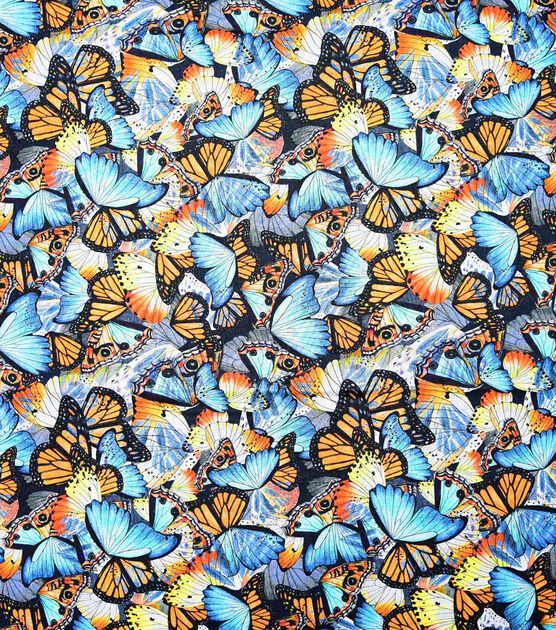 Monarchs & Blue Butterflies Novelty Print Fabric