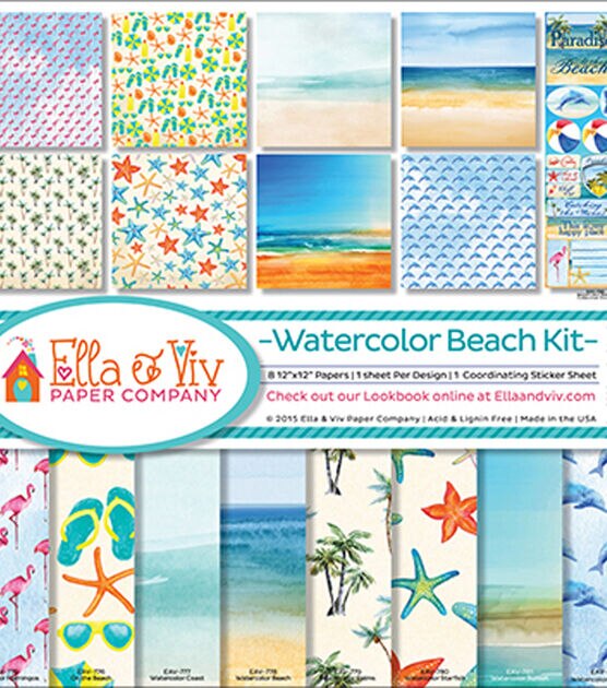 Ella & Viv Collection Kit 12"X12" Watercolor Beach, , hi-res, image 2