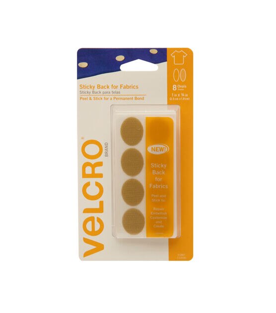 VELCRO Brand Sticky Back for Fabrics 1" x 3/4" Beige Ovals 8 sets