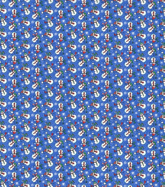 Fabric Traditions Tossed Snowmen on Blue Christmas Glitter Cotton Fabric, , hi-res, image 2
