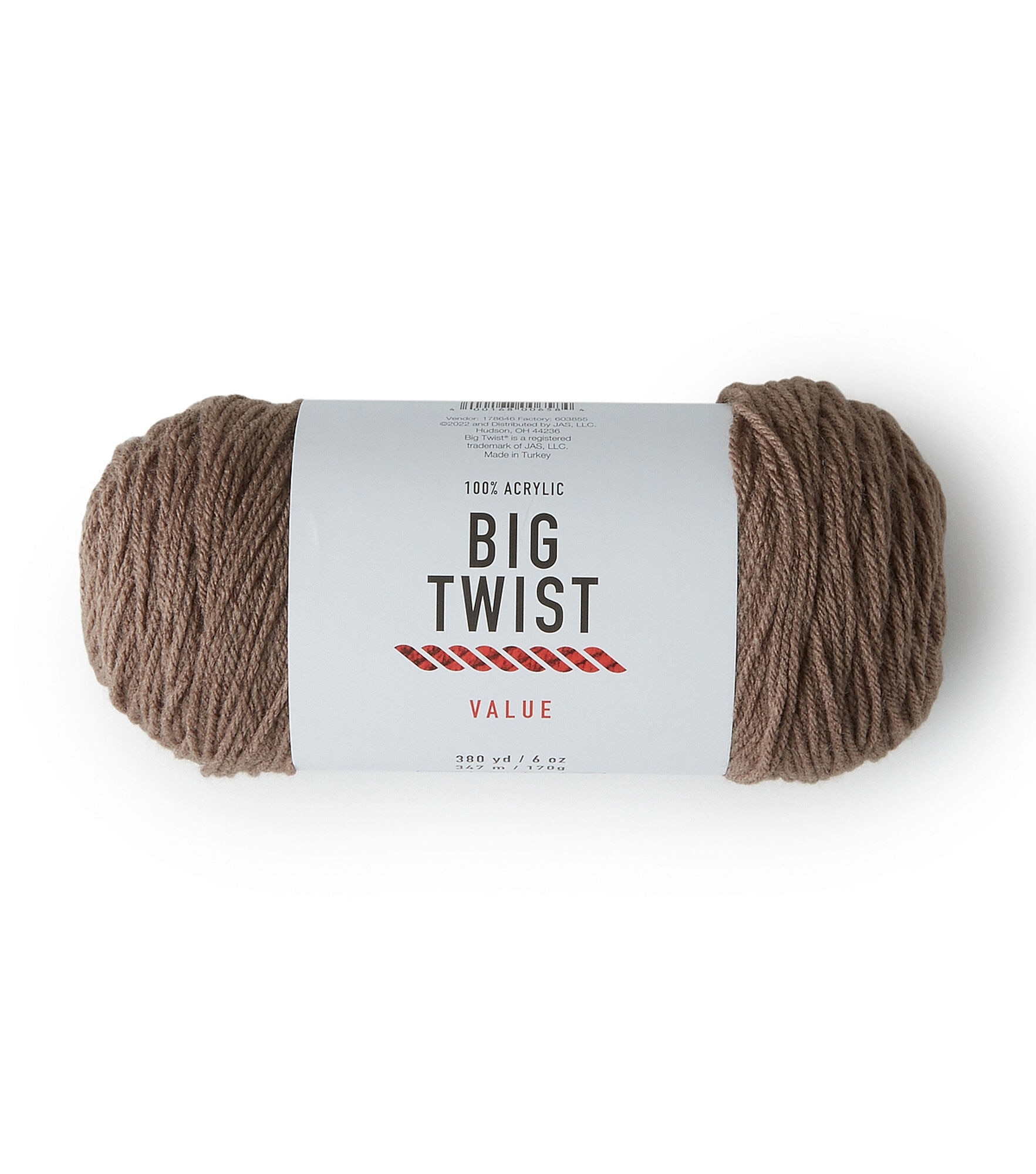 Solid Worsted Acrylic 380yd Value Yarn by Big Twist, Taupe, hi-res