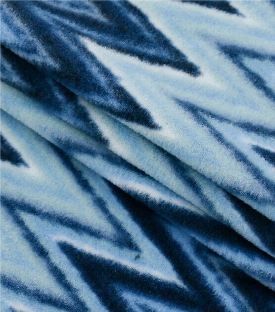 Blue Chevron Anti Pill Fleece Fabric, , hi-res, image 2