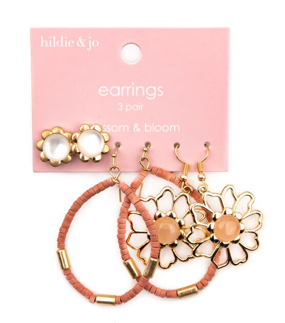 3 Pair Spring Flower Wood Bead & Teardrop Earrings by hildie & jo