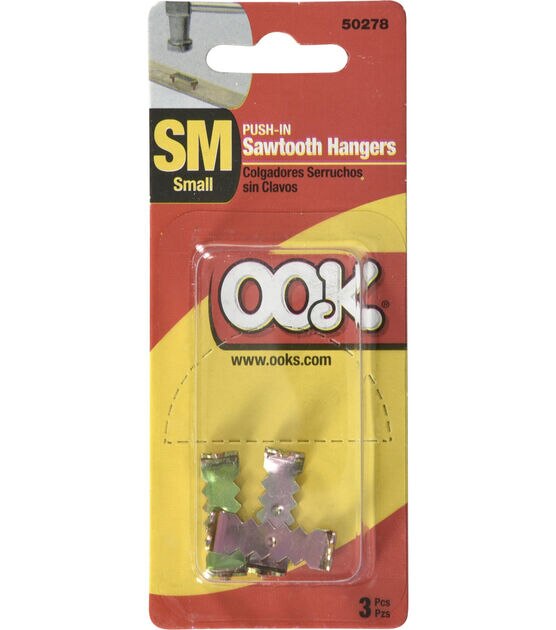 Ook 3pk Small Push in Self Leveling Sawtooth Picture Hangers, , hi-res, image 3