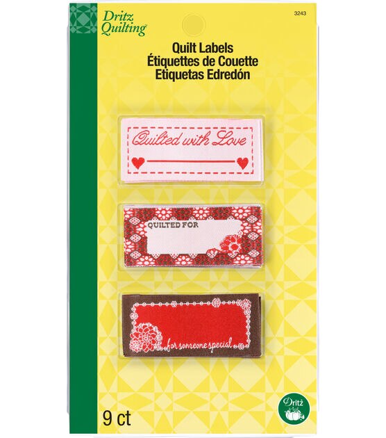 Sew-On Woven Quilt Labels, 9 pc, Red & White