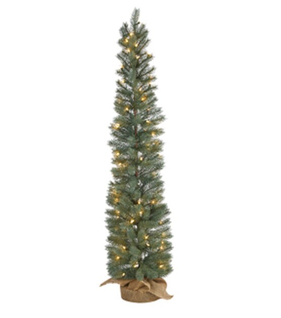 Nearly Natural 4' Pre Lit Green Pine Christmas Tree With Burlap Base