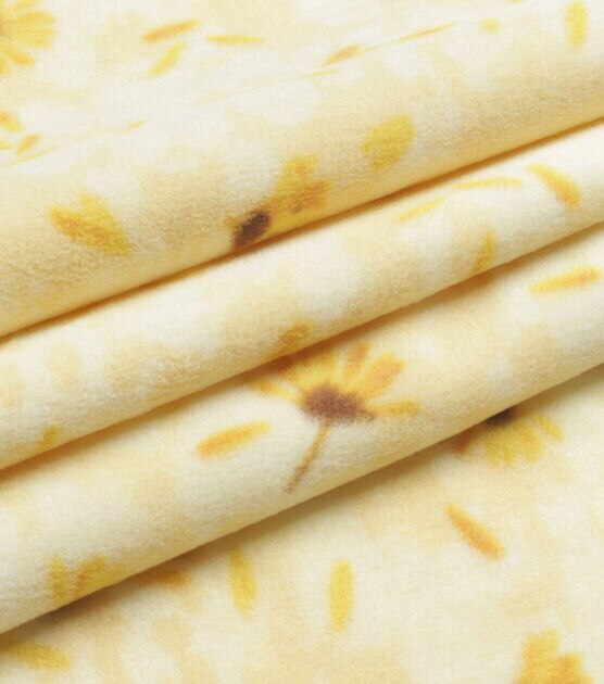 Yellow Watercolor Floral Anti Pill Fleece Fabric, , hi-res, image 3