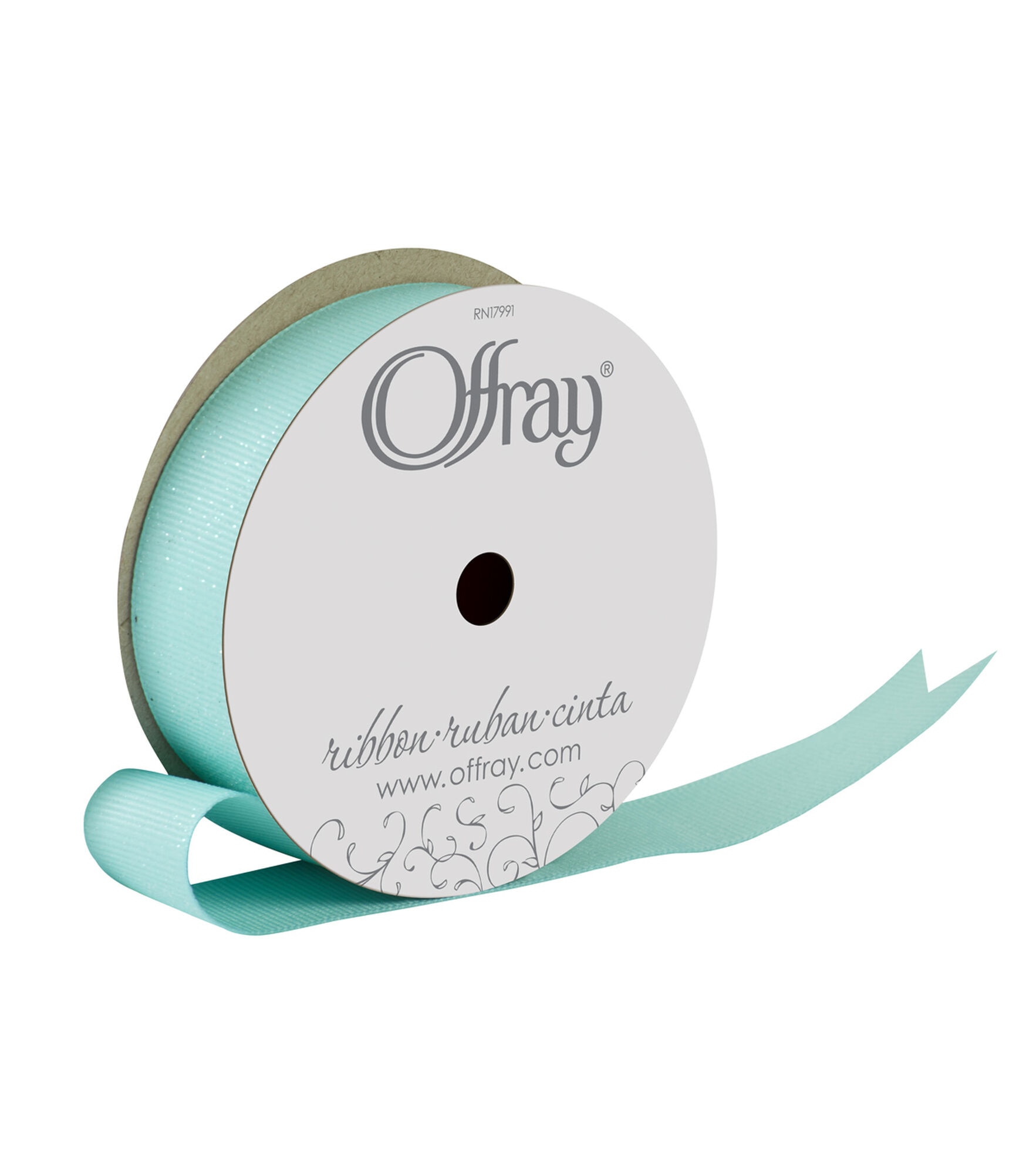 Offray 7/8" x 9' Glitter Grosgrain Ribbon, Aqua Glitter, hi-res