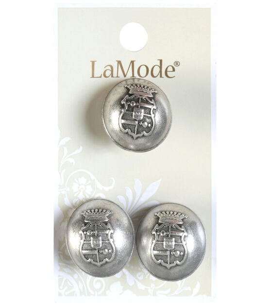 La Mode 13/16" Antique Silver Metal Crest Dome Shank Buttons 3pk