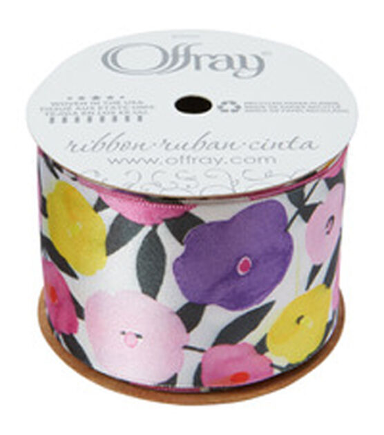 Offray 2.25"x9' Wild Orchid Wired Edge Floral Satin Wired Edge Ribbon, , hi-res, image 3