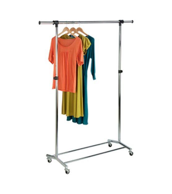Honey Can Do 56.5" x 70.5" Chrome Adjustable Rolling Clothes Rack 80lbs, , hi-res, image 1