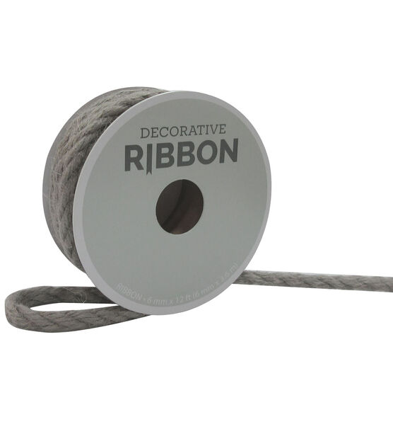 Decorative Ribbon 6mmx12' Narrow Cord Gray