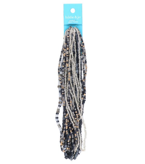 14" Gray Glass Multi Strand Seed Strung Beads by hildie & jo, , hi-res, image 1
