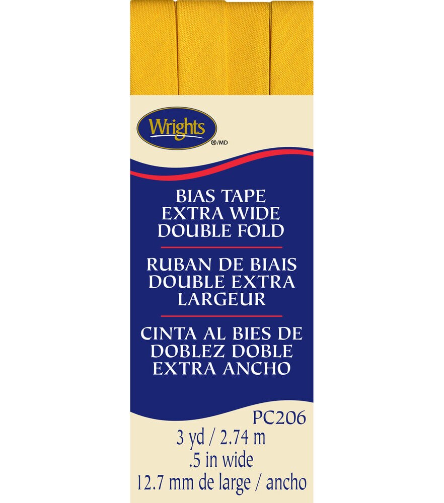 Wrights 1/2" x 3yd Extra Wide Double Fold Bias Tape, Yellow, swatch