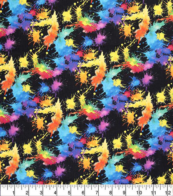 Bright Paint Splatter on Black Quilt Cotton Fabric by Keepsake Calico, , hi-res, image 2