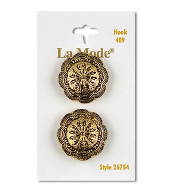 La Mode 1" Antique Gold Shank Buttons 2pk